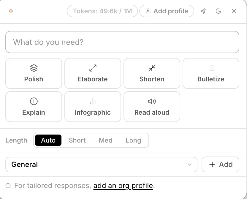 Cruxi toolbar — pick your context and ask anything
